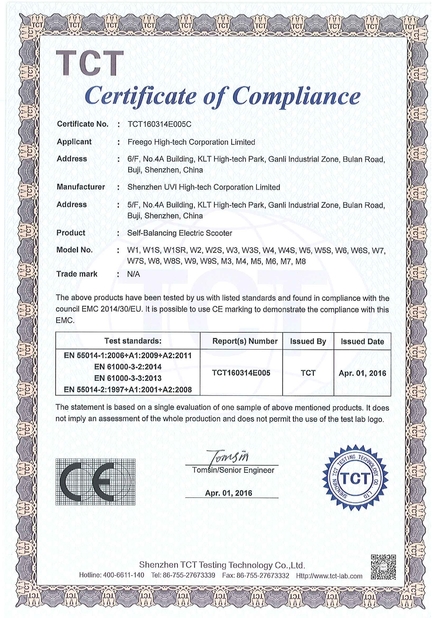 Chiny Freego High-Tech Corporation Limited Co., Ltd. Certyfikaty