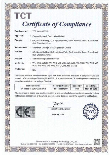 Chiny Freego High-Tech Corporation Limited Co., Ltd. Certyfikaty