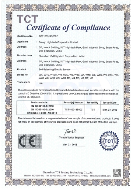 Chiny Freego High-Tech Corporation Limited Co., Ltd. Certyfikaty